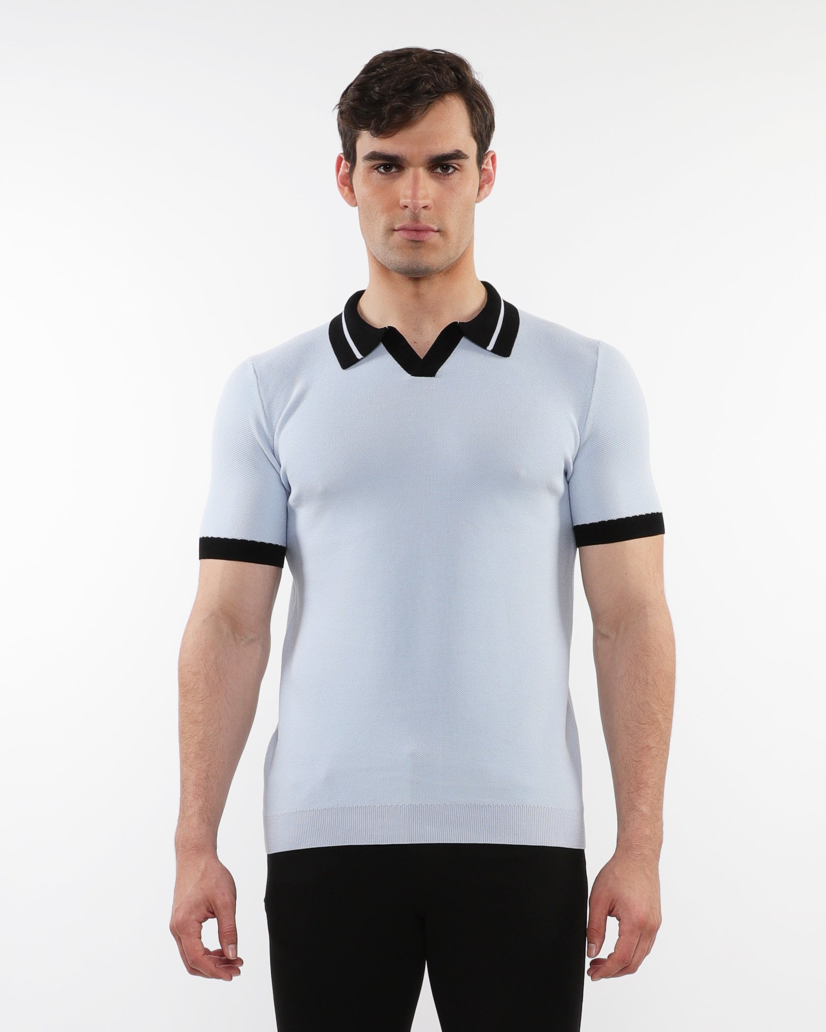 テンダーロインMOSS STITCH POLO NAVY M ARCTIC/NAVY OPEN COLLAR TEXTURED SILK TENCEL KNIT POLO WITH