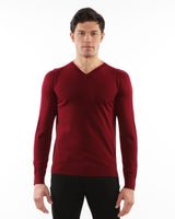 WINE/PUNCH CONTRAST V-NECK LIGHTWEIGHT FINE KNIT WOOL SWEATER PM-16407