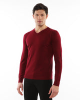 WINE/PUNCH CONTRAST V-NECK LIGHTWEIGHT FINE KNIT WOOL SWEATER PM-16407