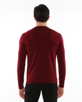 WINE/PUNCH CONTRAST V-NECK LIGHTWEIGHT FINE KNIT WOOL SWEATER PM-16407