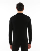 BLACK 3-BUTTON LIGHTWEIGHT FINE KNIT WOOL POLO SWEATER PM-16412