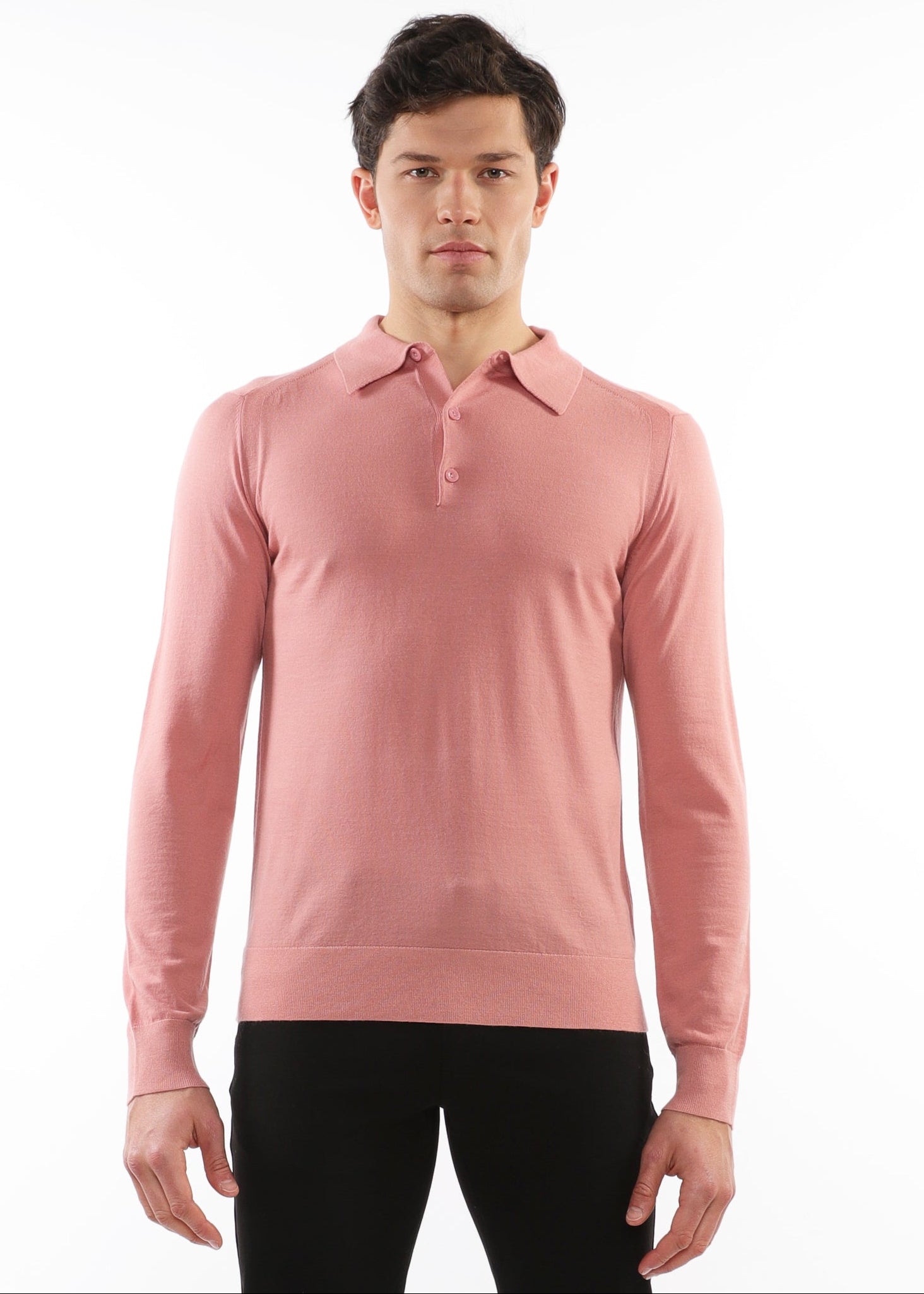 PUNCH 3-BUTTON LIGHTWEIGHT FINE KNIT WOOL POLO SWEATER PM-16412