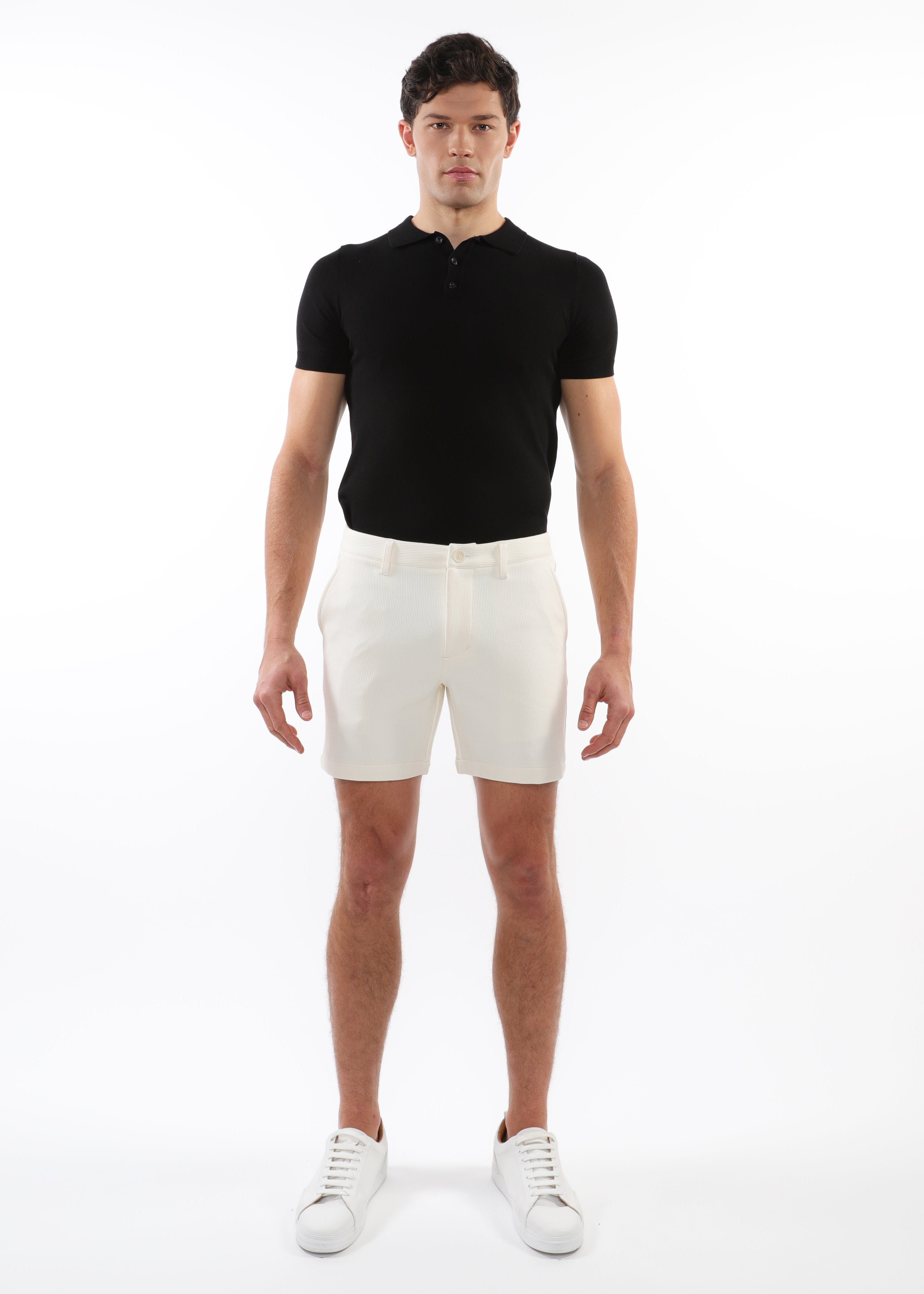 OFF WHITE 6" INSEAM TEXTURED STRETCH KNIT CHINO SHORTS PM-2530-01