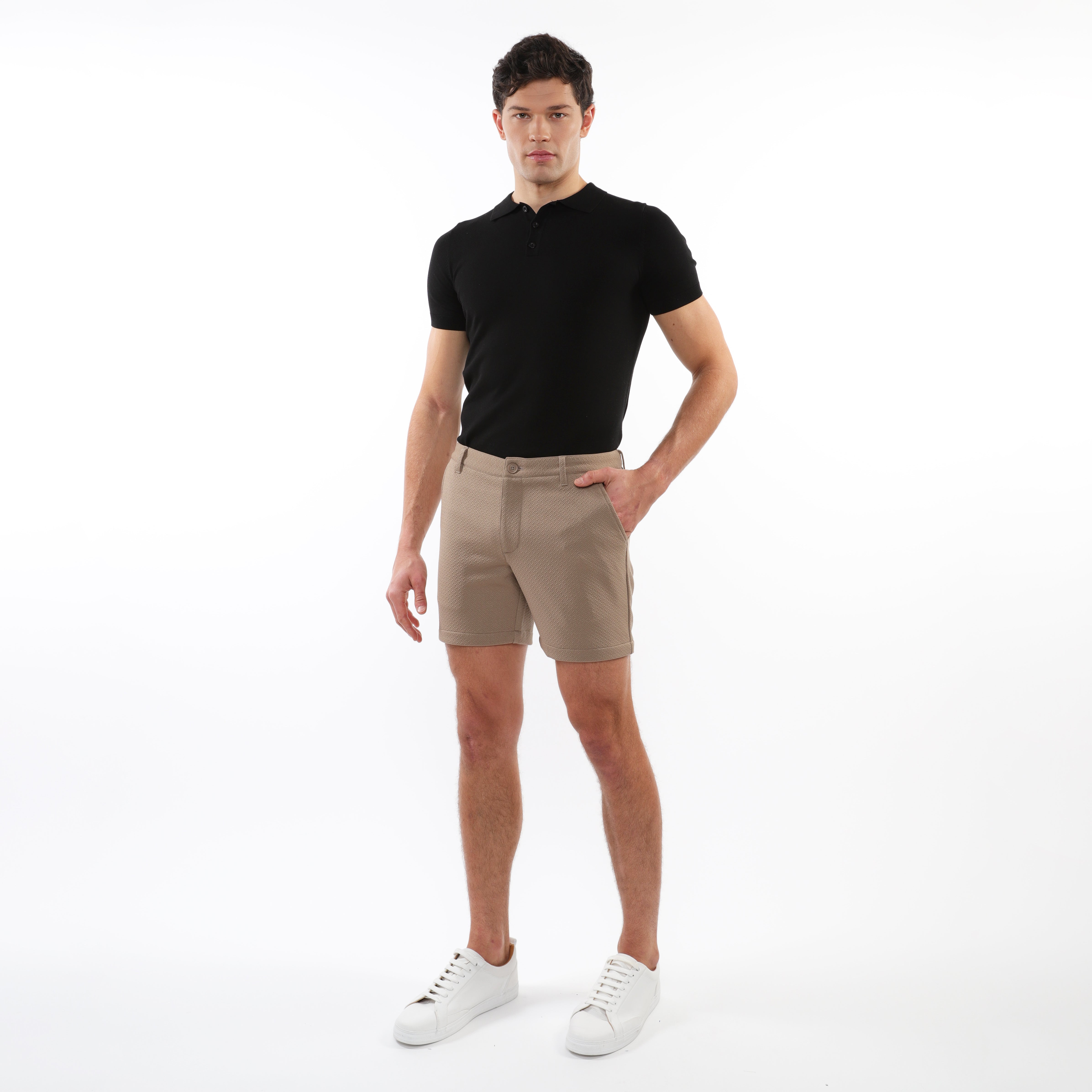 MOCHA 6" INSEAM TEXTURED JACQUARD STRETCH KNIT CHINO SHORTS PM-2533