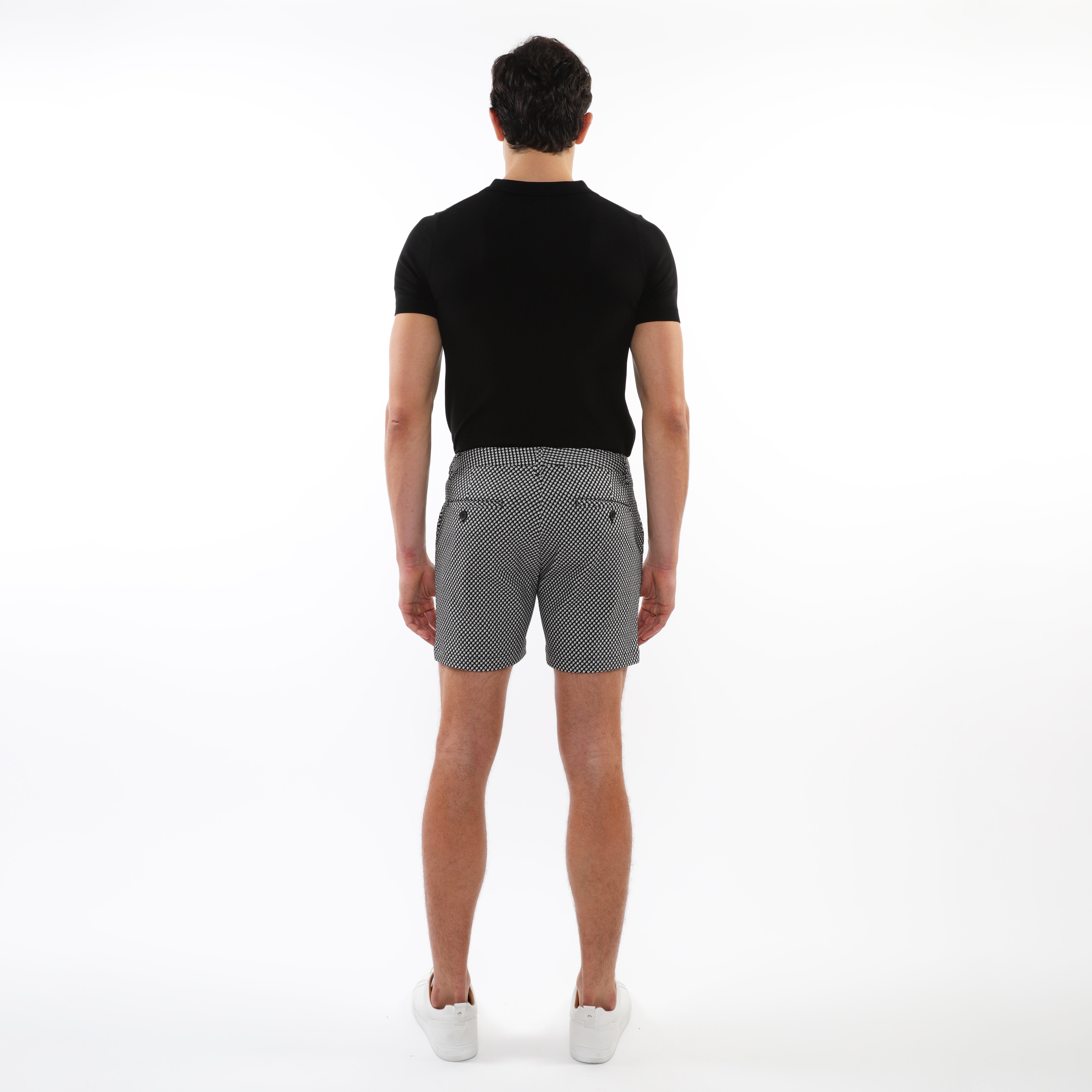 BLACK/WHITE SPRIAL 6" INSEAM TEXTURED JACQUARD STRETCH CHINO SHORTS PM-2535-02