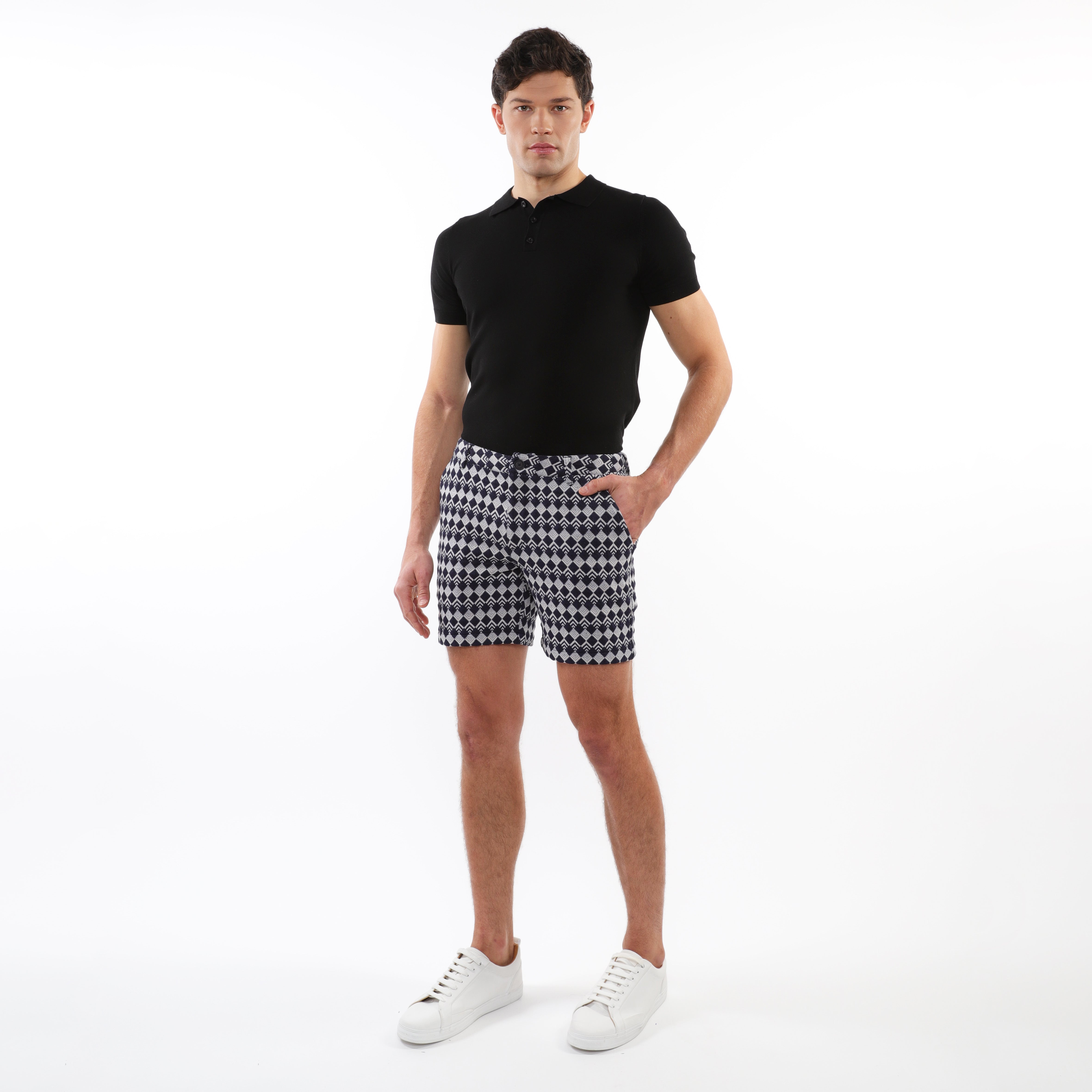 SLATE GREY DIAMONDS 6" INSEAM TEXTURED JACQUARD STRETCH CHINO SHORTS PM-2537