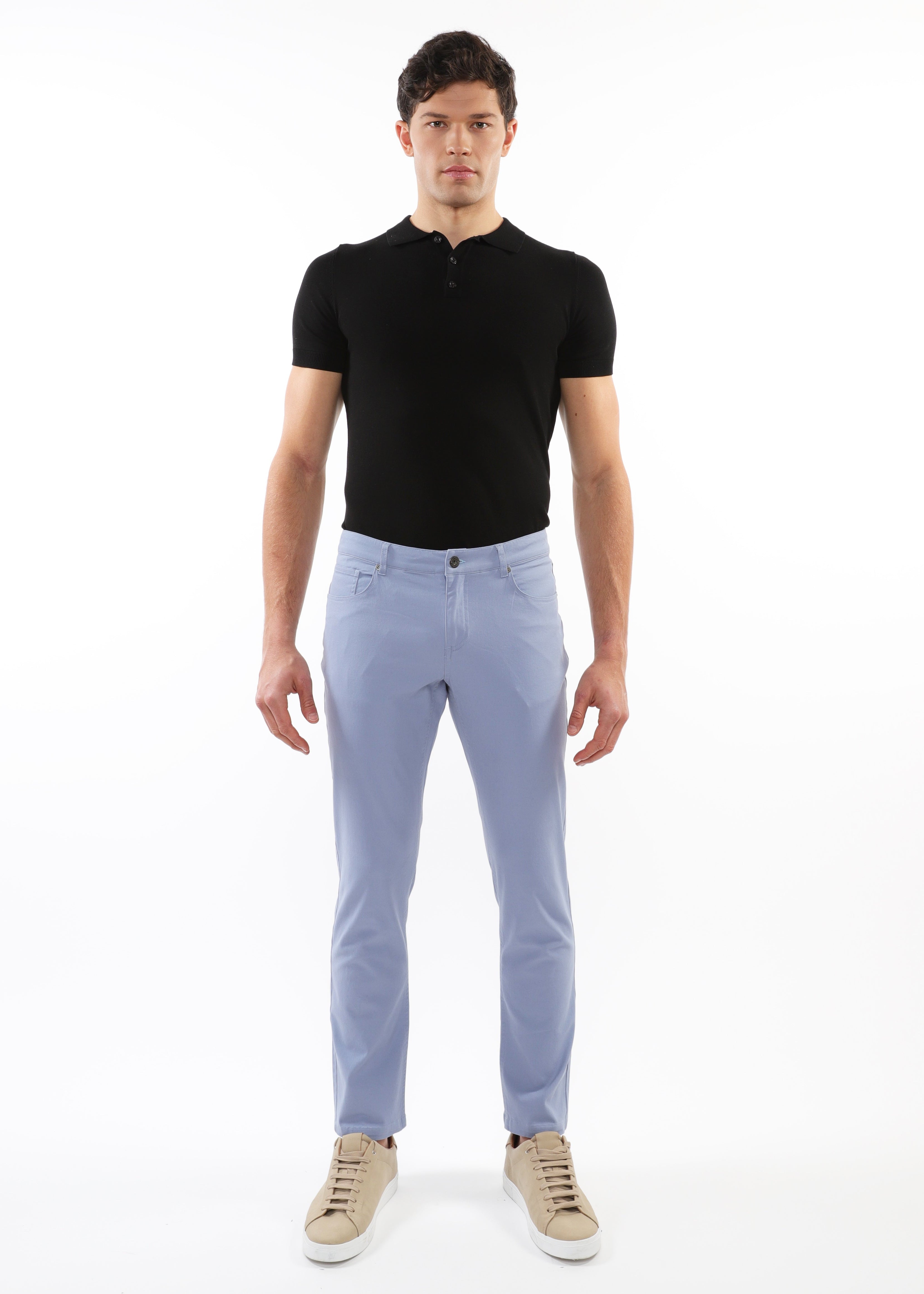 BLUE SHELL WASHED STRETCH TWILL WOVEN 5-POCKET JEANS PM-3048