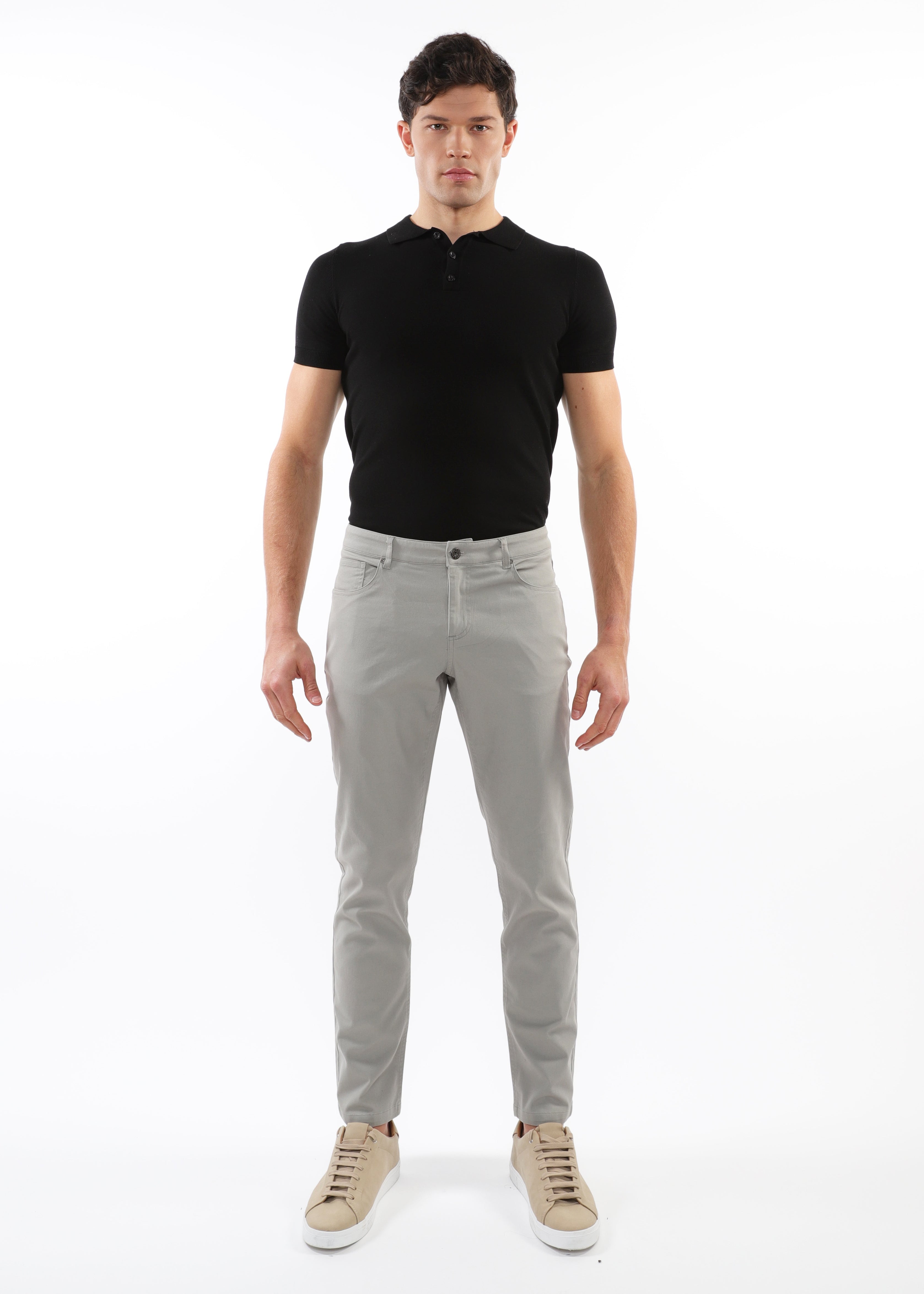 JADE GREEN WASHED STRETCH TWILL WOVEN 5-POCKET JEANS PM-3048