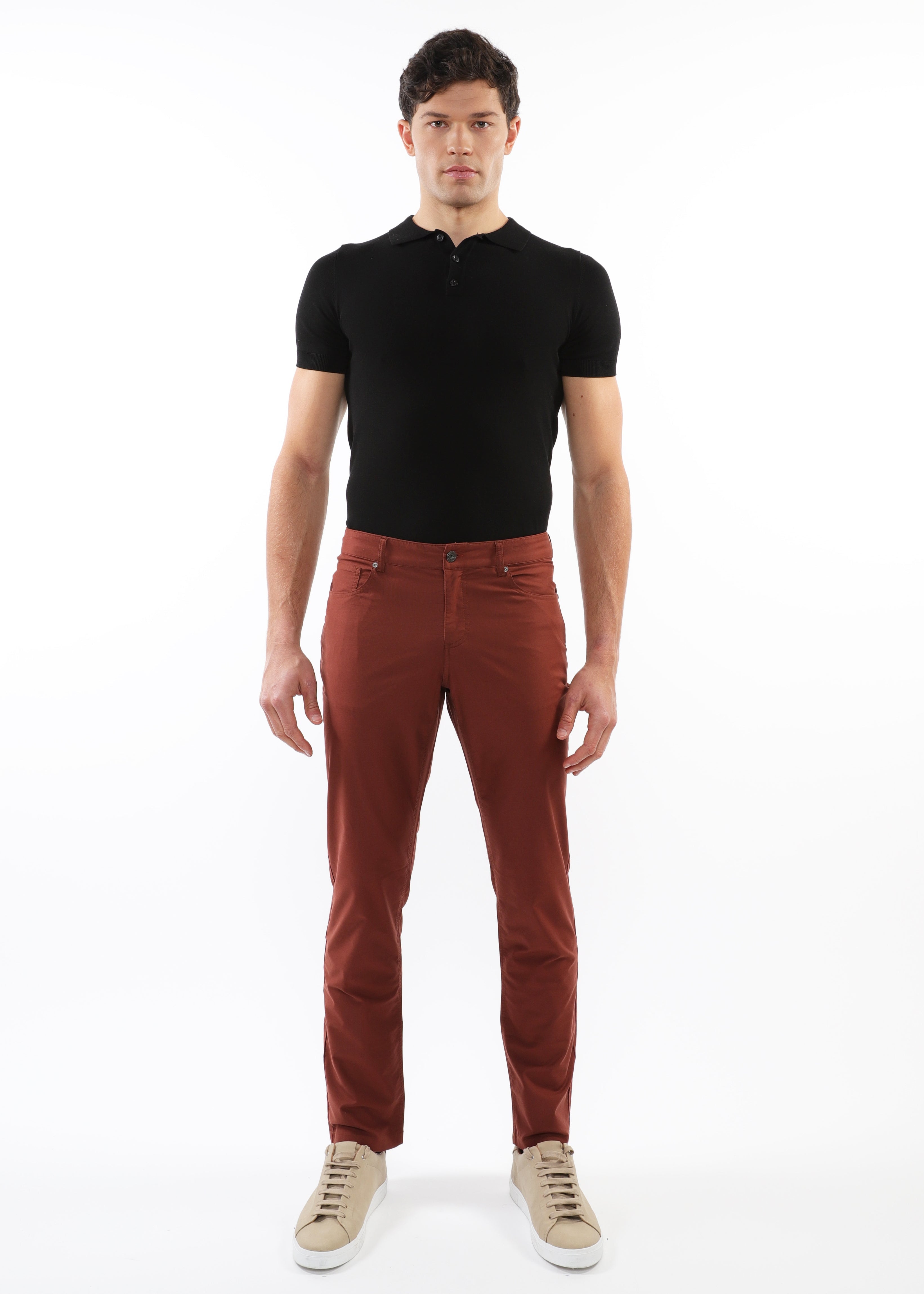 RED LAVA LIGHTWEIGHT WASHED TEXTURED STRETCH WOVEN 5-POCKET JEANS PM-3049