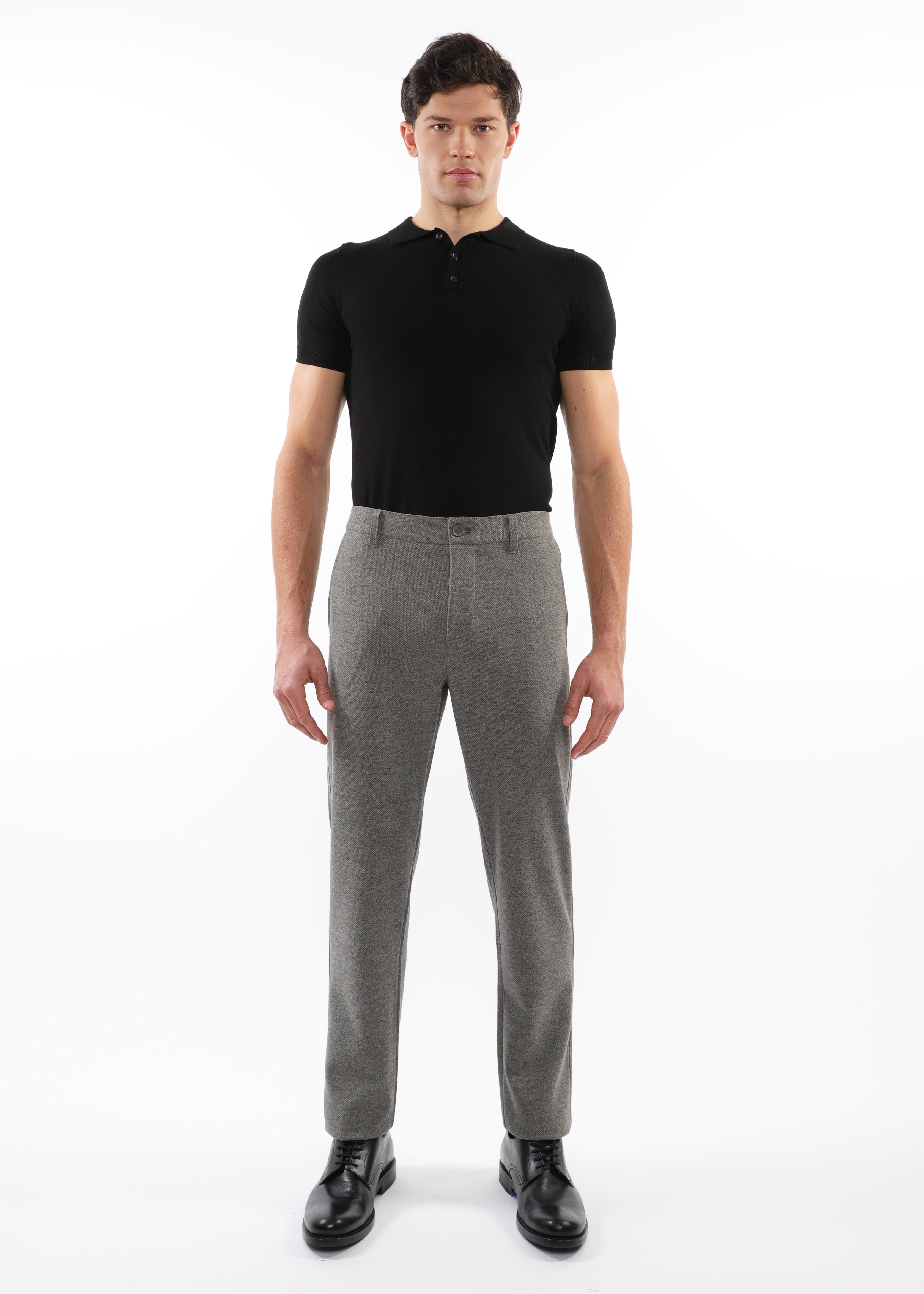 GREY WOOL-LOOK STRETCH KNIT PANTS W/ BACK ELASTIC WAISTBAND PM-3050-03