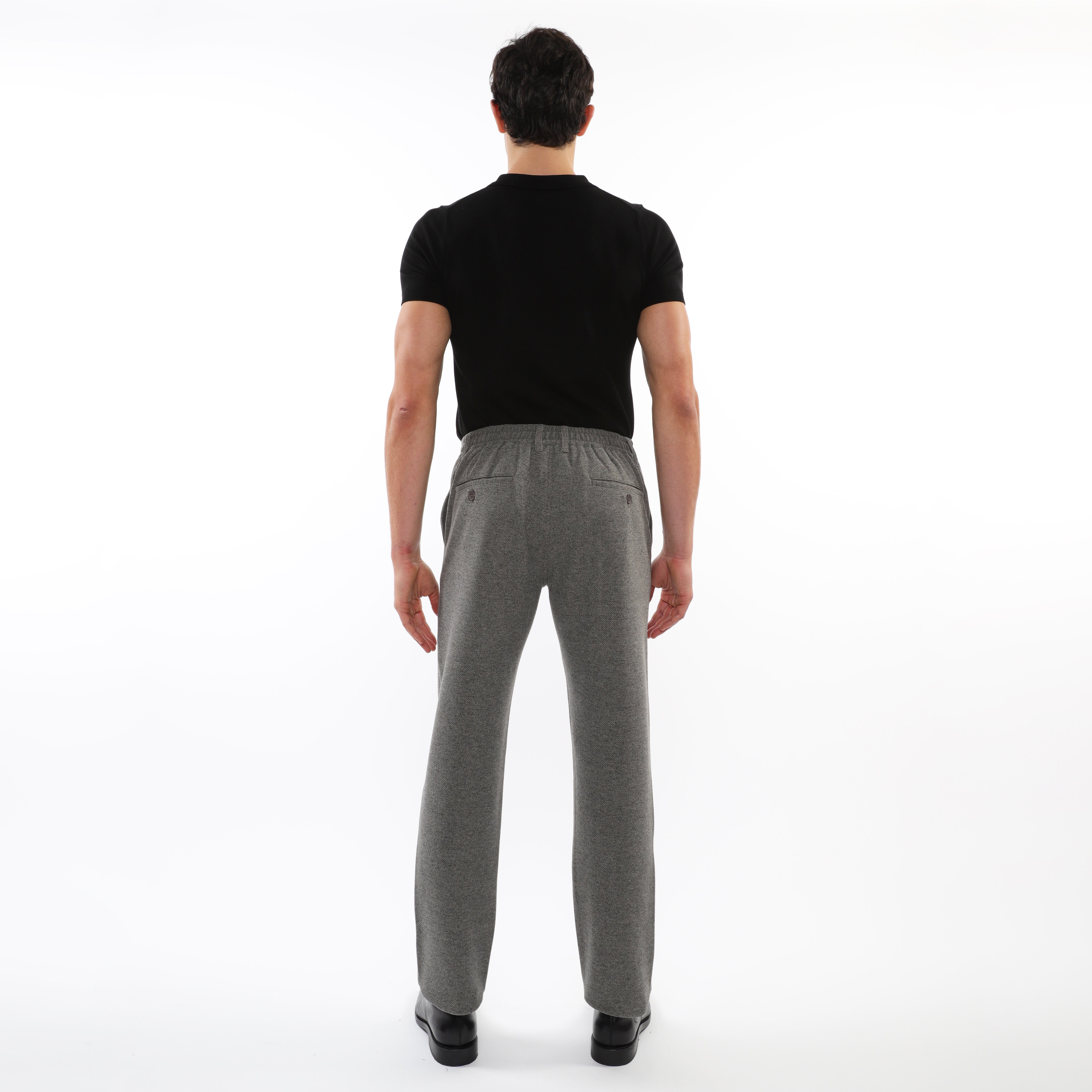 GREY WOOL-LOOK STRETCH KNIT PANTS W/ BACK ELASTIC WAISTBAND PM-3050-03
