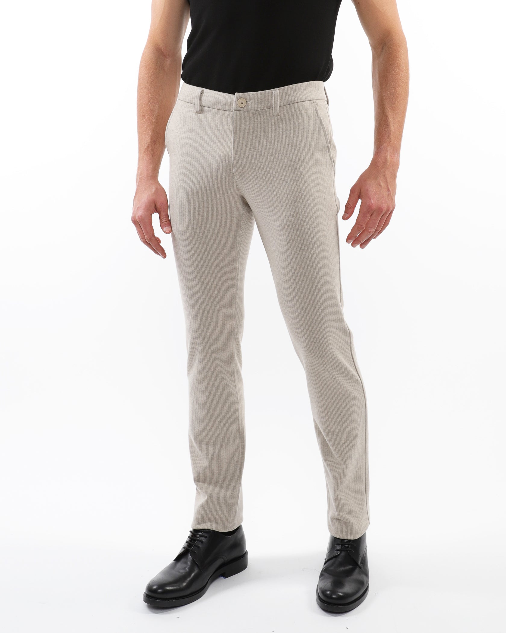 MILK FOAM PINSTRIPES WOOL-LOOK STRETCH KNIT TAILORED PANTS PM-3303-60