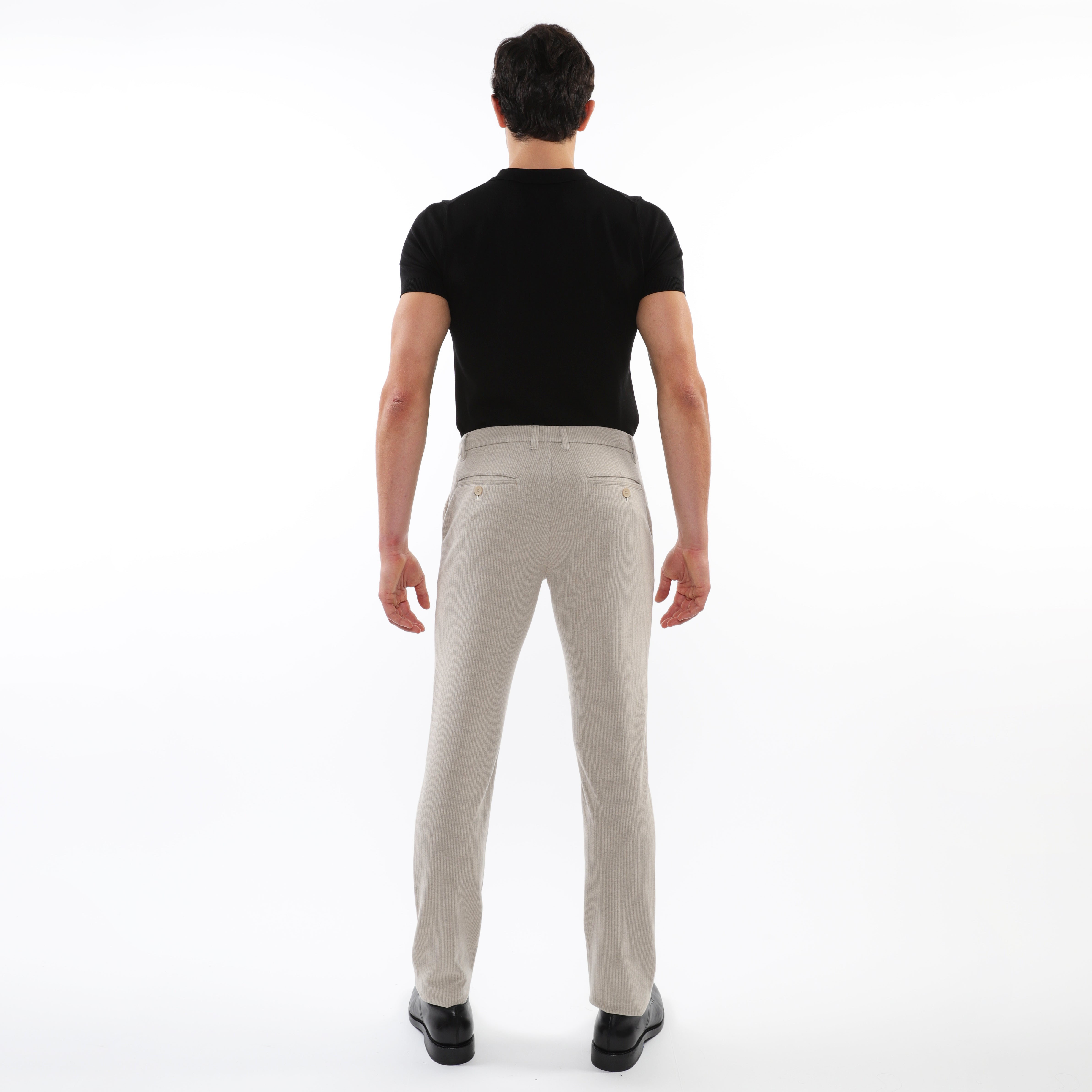 MILK FOAM PINSTRIPES WOOL-LOOK STRETCH KNIT TAILORED PANTS PM-3303-60