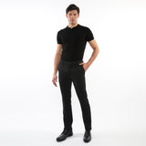 BLACK HERRINGBONE WOOL-LOOK STRETCH KNIT TAILORED PANTS PM-3303-61