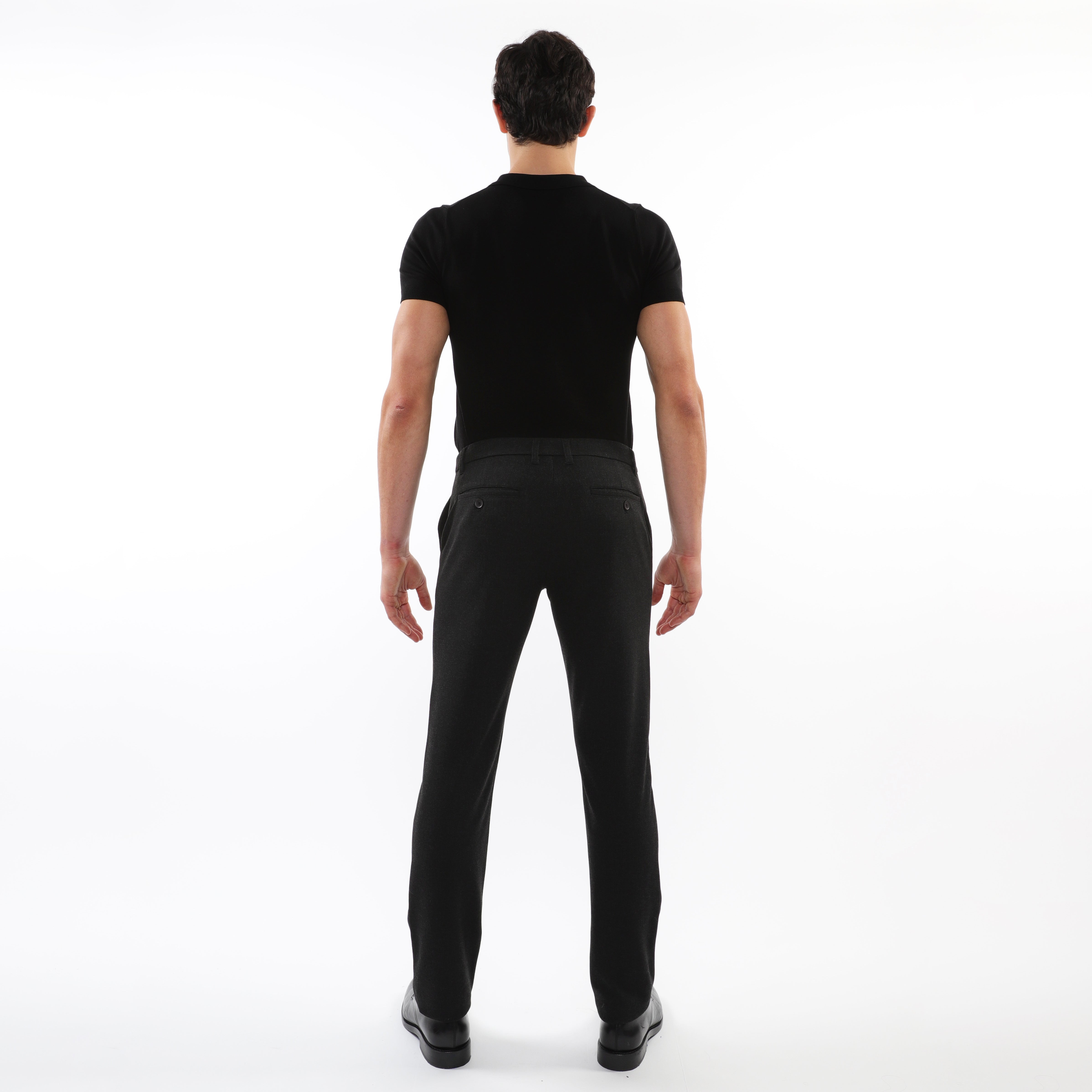 BLACK HERRINGBONE WOOL-LOOK STRETCH KNIT TAILORED PANTS PM-3303-61