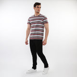 CHARCOAL/BRICK MEN'S STRIPED CREW TEE SHIRT PM-41010
