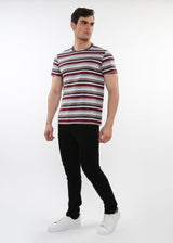 CHARCOAL/BRICK MEN'S STRIPED CREW TEE SHIRT PM-41010