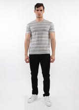 GREY/SAND MEN'S STRIPED CREW TEE SHIRT PM-41013