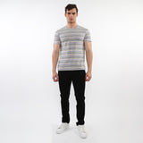 GREY/SAND MEN'S STRIPED CREW TEE SHIRT PM-41013