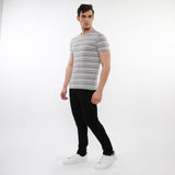 GREY/SAND MEN'S STRIPED CREW TEE SHIRT PM-41013