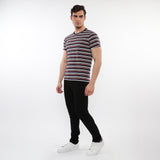 NAVY/BRICK MEN'S STRIPED CREW TEE SHIRT PM-41014