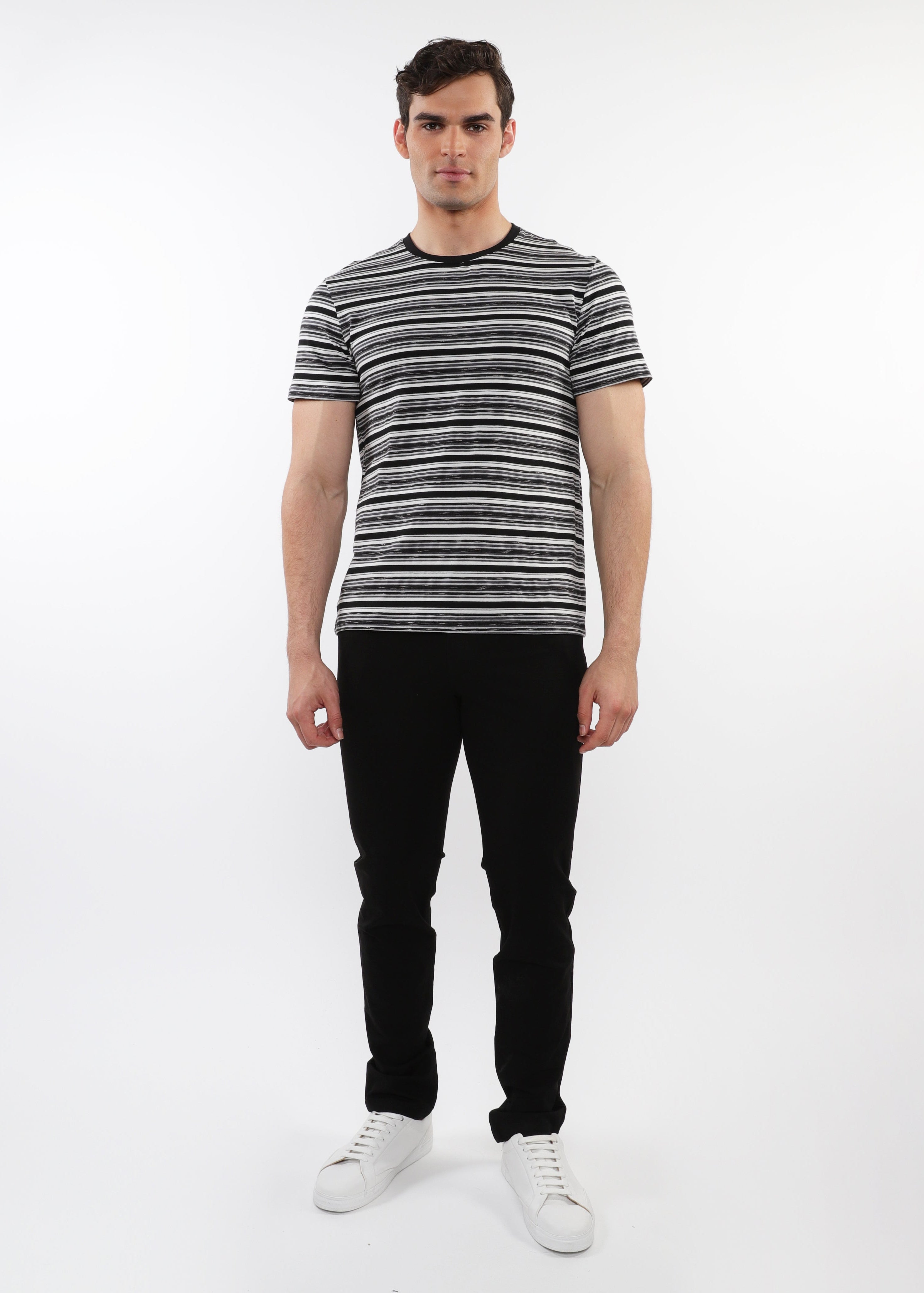 BLACK/GREY MEN'S STRIPED CREW TEE SHIRT PM-41016