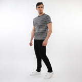 BLACK/GREY MEN'S STRIPED CREW TEE SHIRT PM-41016