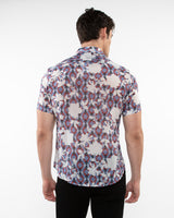 SLATE/FUCHSIA FLORAL PRINTED LIGHTWEIGHT COTTON SILK SHORT SLEEVES WOVEN SHIRT PM-46036