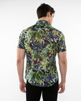 FOREST/SLATE LEAVES PRINTED LIGHTWEIGHT COTTON SILK SHORT SLEEVES WOVEN SHIRT PM-46037