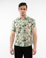 FERN/OCHRE FLORAL PRINTED LIGHTWEIGHT COTTON SILK SHORT SLEEVES WOVEN SHIRT PM-46040