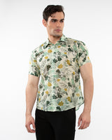 FERN/OCHRE FLORAL PRINTED LIGHTWEIGHT COTTON SILK SHORT SLEEVES WOVEN SHIRT PM-46040