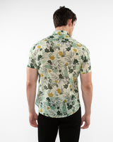 FERN/OCHRE FLORAL PRINTED LIGHTWEIGHT COTTON SILK SHORT SLEEVES WOVEN SHIRT PM-46040