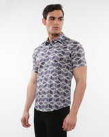 PURPLE/PERIWINKLE CUBES PRINTED LIGHTWEIGHT COTTON TENCEL SHORT SLEEVES SHIRT PM-47046
