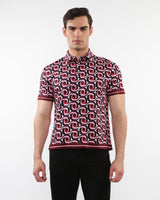 BLUSH/MAROON SWIRLS PRINTED SHORT SLEEVES KNIT SHIRT WITH CONTRAST PLACKET & BORDER DETAILS PM-50021