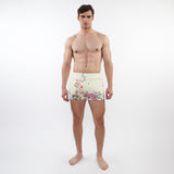 CREAM/MULTI FLORAL 2-1/2" INSEAM PRINTED BORDER SWIM SHORTS WITH MESH LINING PM-6002-46