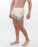 CREAM/MULTI FLORAL 2-1/2" INSEAM PRINTED BORDER SWIM SHORTS WITH MESH LINING PM-6002-46