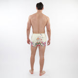 CREAM/MULTI FLORAL 2-1/2" INSEAM PRINTED BORDER SWIM SHORTS WITH MESH LINING PM-6002-46