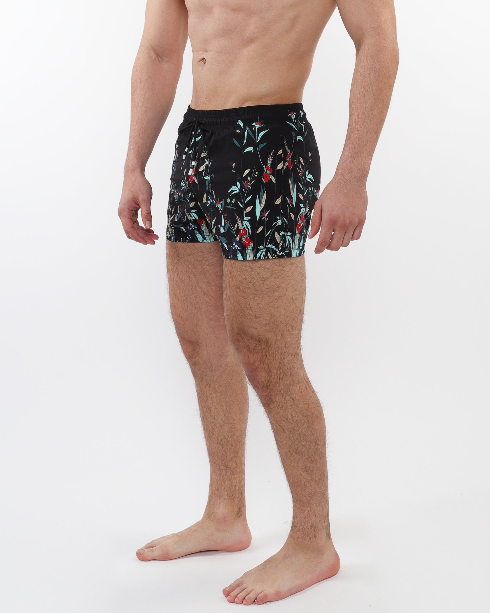 MIDNIGHT/TEAL FLORAL 2-1/2" INSEAM PRINTED BORDER SWIM SHORTS WITH MESH LINING PM-6002-47