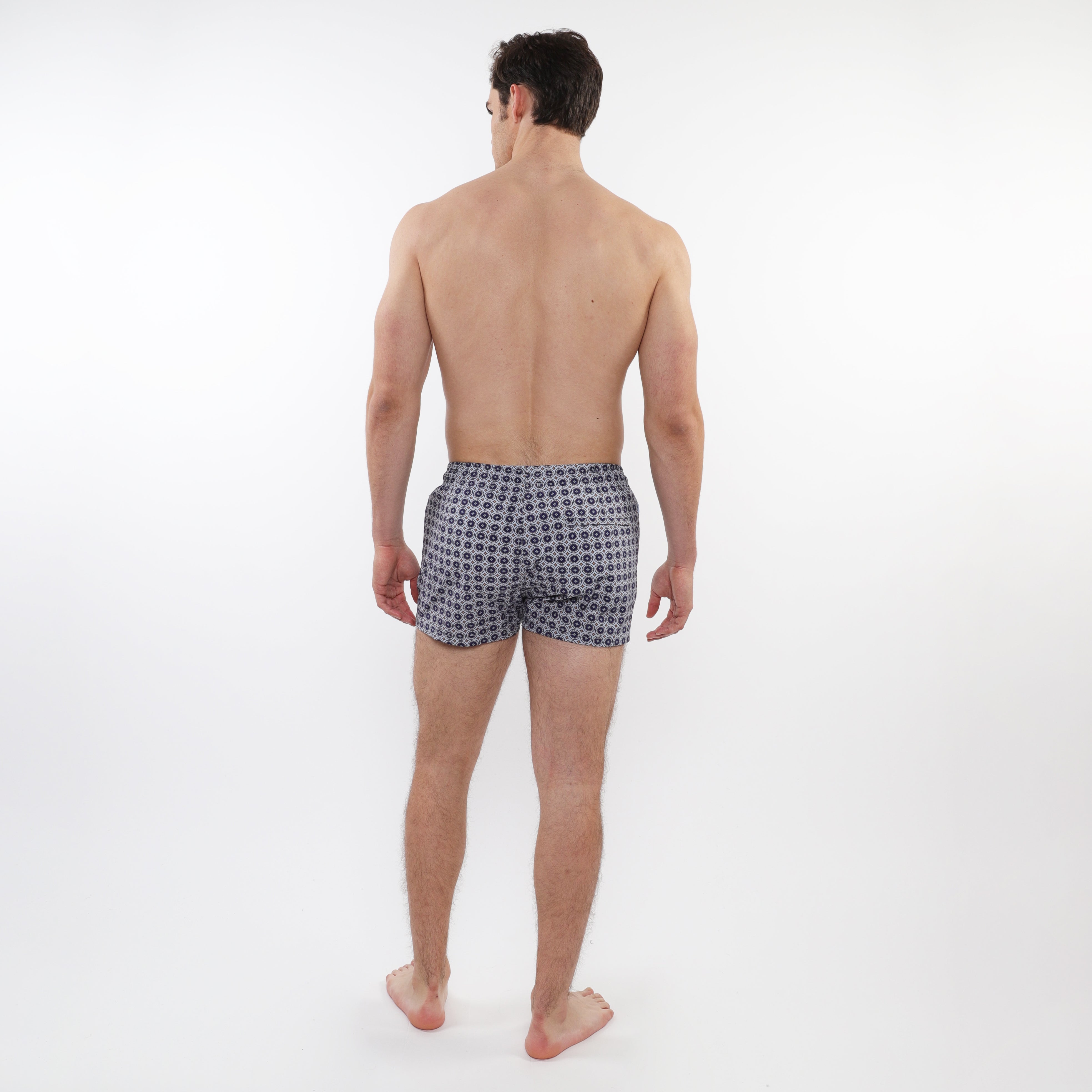 NAVY/GOLD MEDALLIONS 2-1/2" INSEAM PRINTED BORDER SWIM SHORTS WITH MESH LINING PM-6002-57