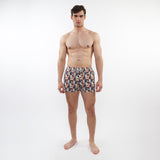 ECRU/NAVY LEAVES 2-1/2" INSEAM PRINTED SWIM SHORTS WITH MESH LINING PM-6002-60