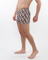 ECRU/NAVY LEAVES 2-1/2" INSEAM PRINTED SWIM SHORTS WITH MESH LINING PM-6002-60