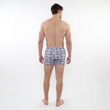 PURPLE/PERIWINKLE CUBES PRINTED SEERSUCKER SWIM SHORTS WITH MESH LINING