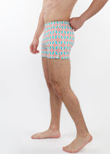 TEAL/CORAL OVALS PRINTED SEERSUCKER SWIM SHORTS WITH MESH LINING PM-6018-41