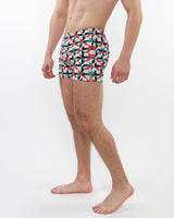 MINT/ TURQUOISE 3D SQUARES PRINTED SEERSUCKER SWIM SHORTS WITH MESH LINING PM-6018-43