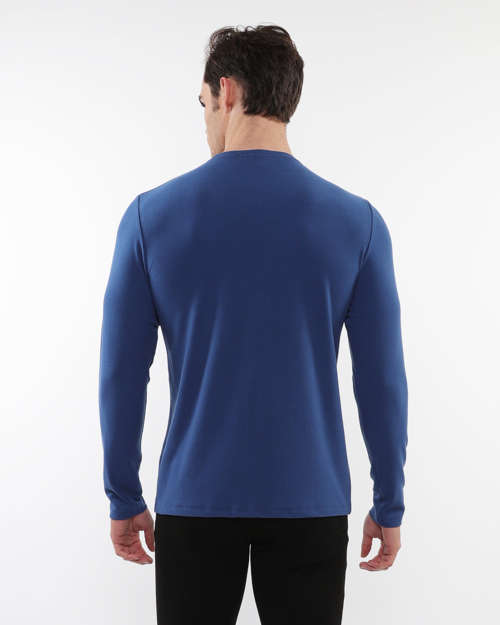 BABY BLUE STRETCH KNIT LONG SLEEVES CREW PULLOVER pm-75011