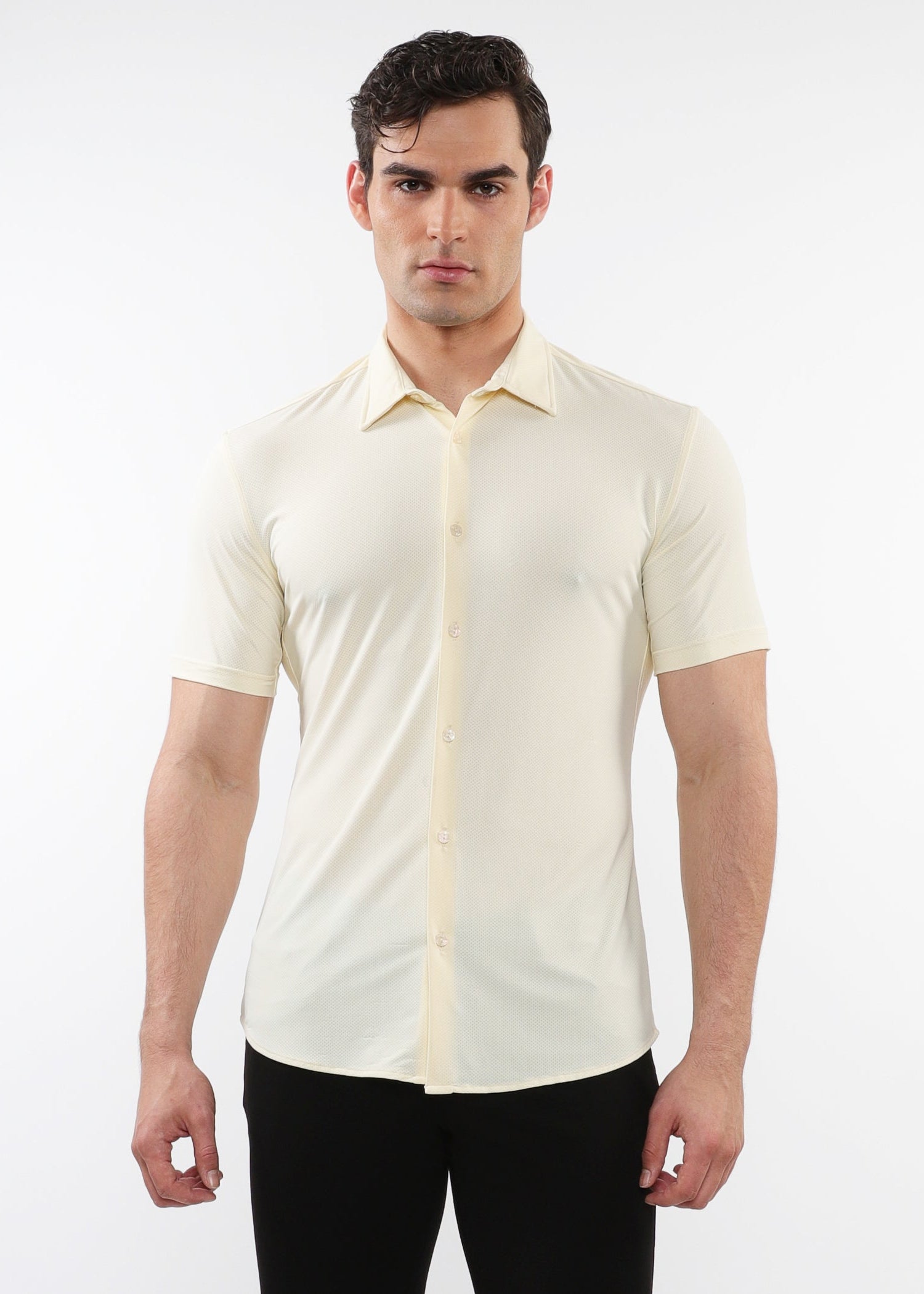 CREAM SOLID STRETCH PERFORMANCE SHORT SLEEVES SHIRT PM-76082