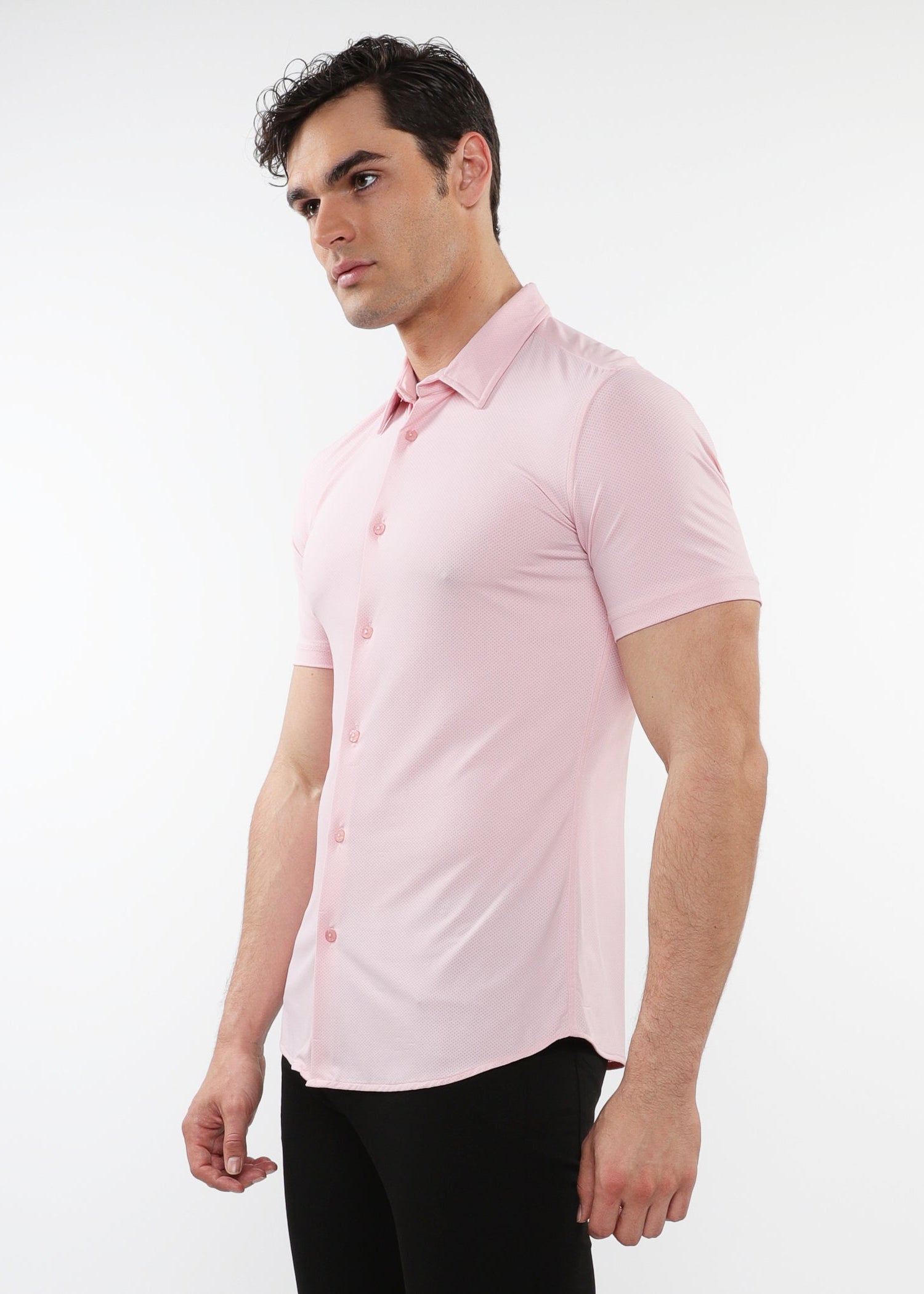 PINK SOLID STRETCH PERFORMANCE SHORT SLEEVES SHIRT PM-76082