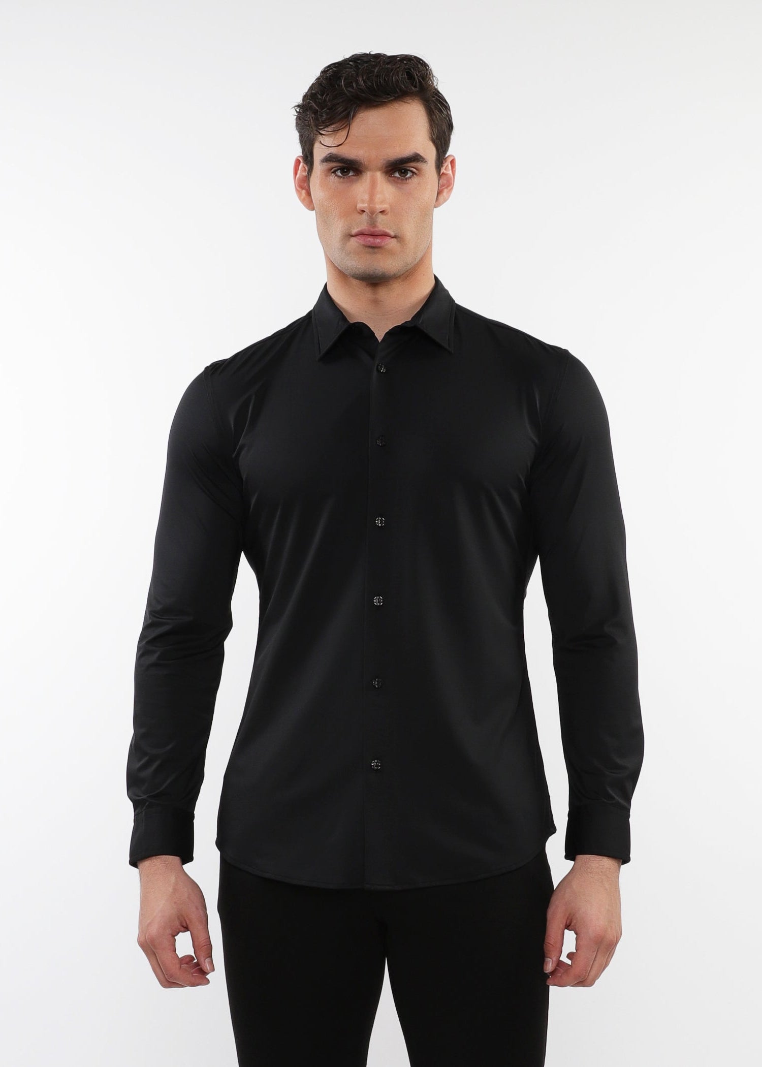 BLACK SOLID STRETCH PERFORMANCE LONG SLEEVES SHIRT PM-76083