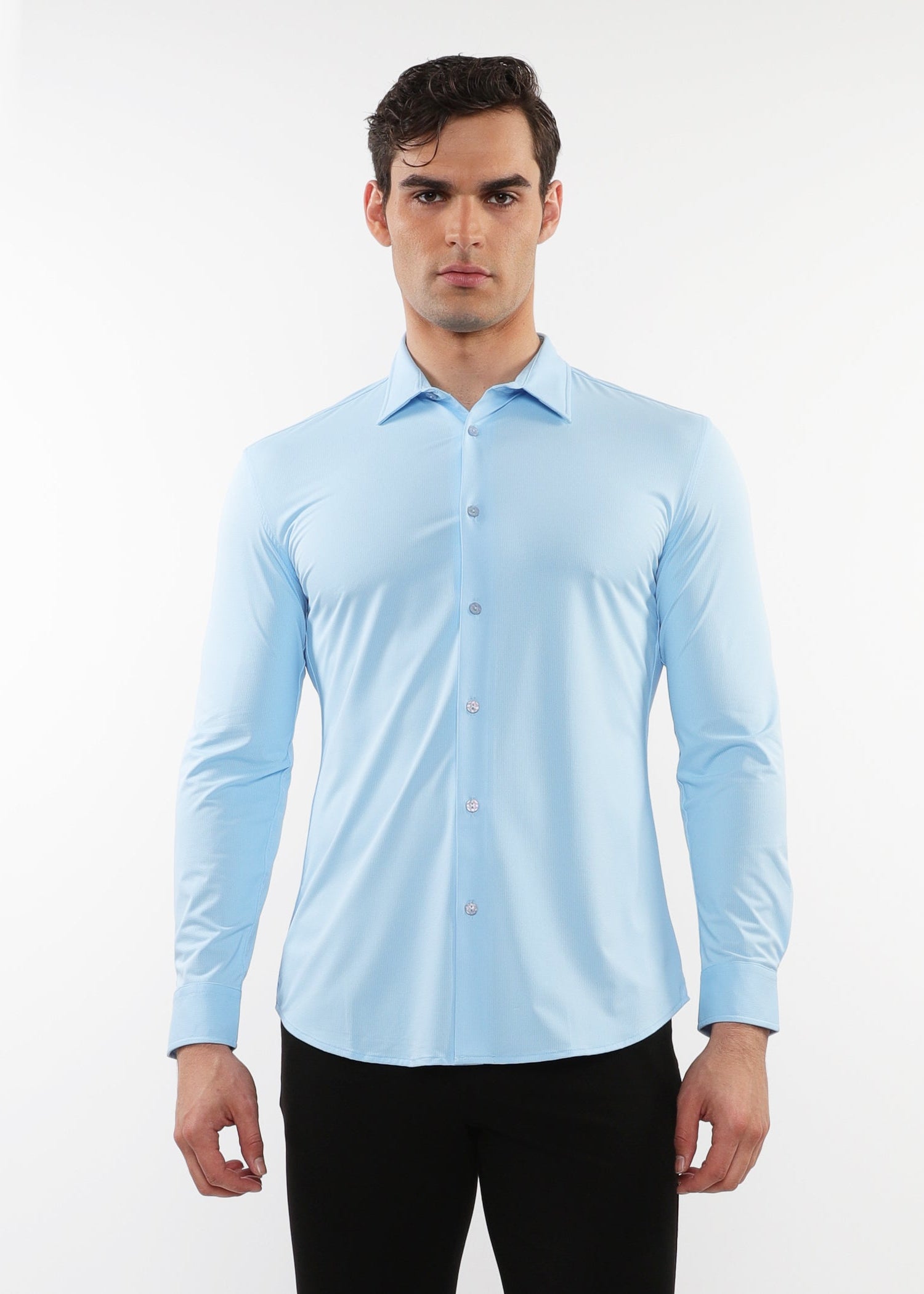 SKY BLUE SOLID STRETCH PERFORMANCE LONG SLEEVES SHIRT PM-76083