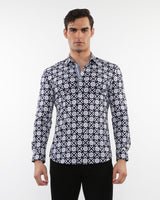 MIDNIGHT/SLATE CIRCLE SPRINTED STRETCH PERFORMANCE LONG SLEEVE SHIRT W/ PLACKET DETAIL PM-76085